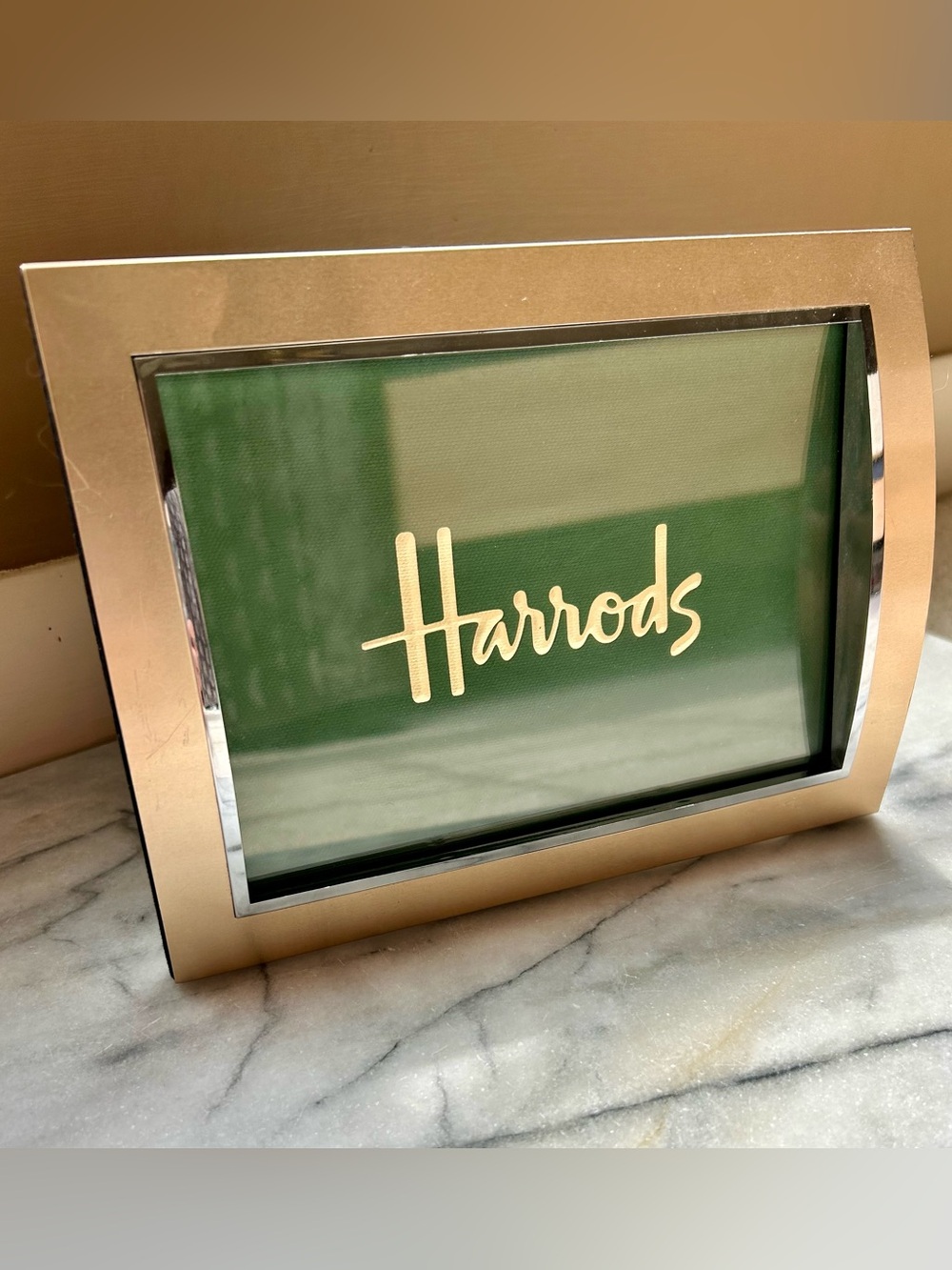 Authentic Harrods Green and Gold Shopping Bag Framed Wall Accent 5x7